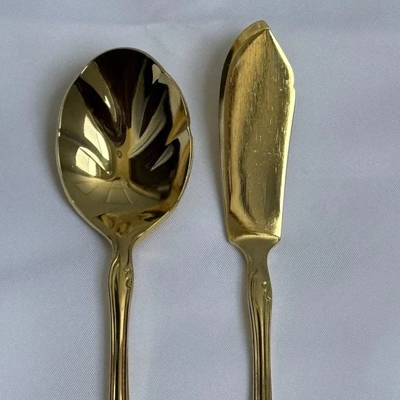 Reed & Barton Ultra Select Gold Plate Serving Spoon Butter Knife Set Japan - Picture 9 of 11